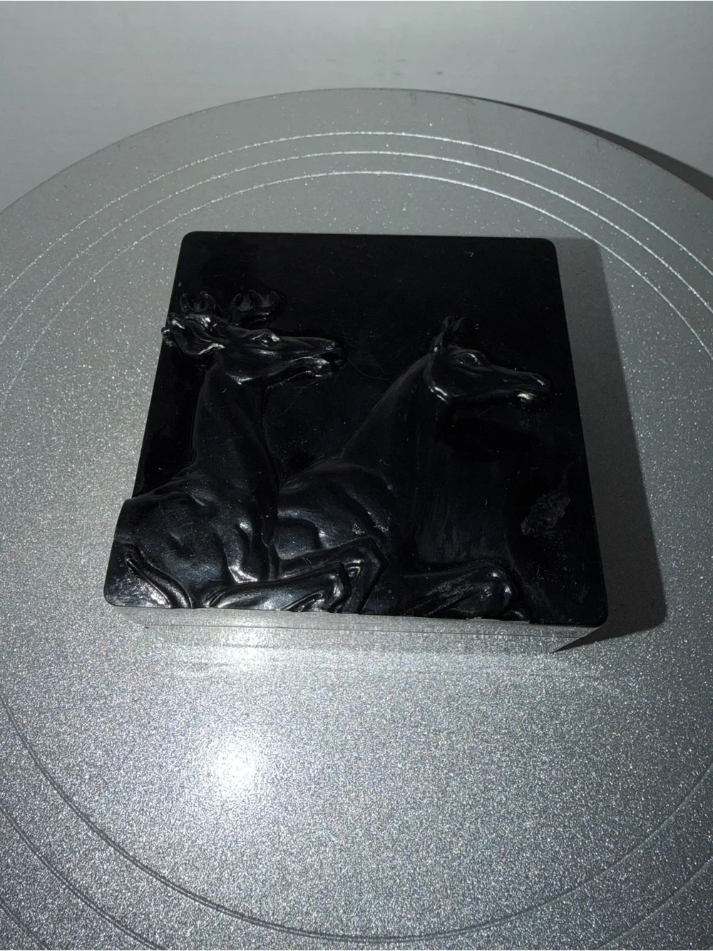 VTG Hickory Bakelite Trinket Box With Stag/Doe Embossed Black 1940’s ?